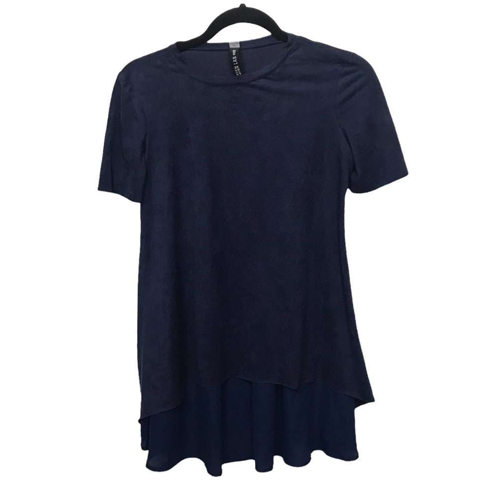Design Lab Blue Short Sleeve Hi Low Blouse Small